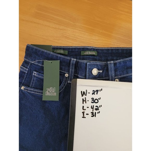 Women's Super-High Rise Contrast Stitch Straight Jeans - Wild Fable Dark Blue 4 - Picture 8 of 8